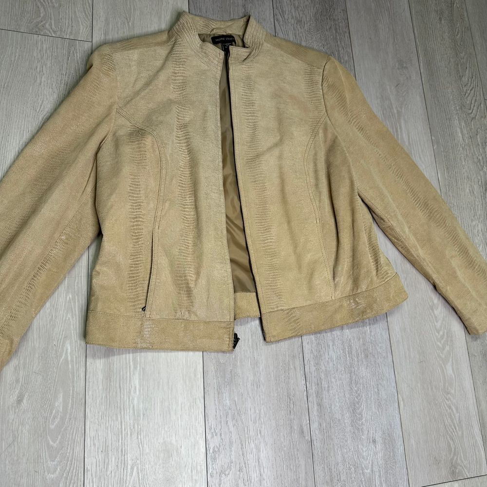 Valerie Steven's women's vintage tan leather mock neck moto jacket size xl